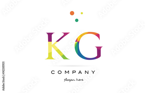 kg k g  creative rainbow colors alphabet letter logo icon