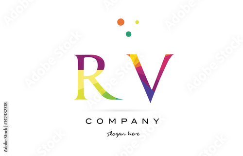 rv r v creative rainbow colors alphabet letter logo icon