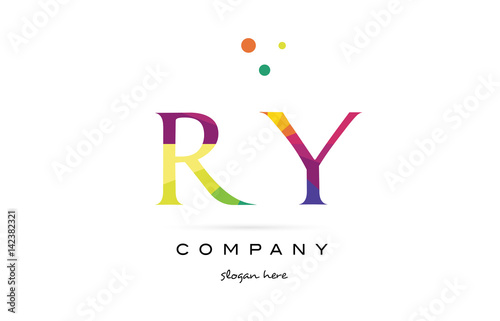 ry r y  creative rainbow colors alphabet letter logo icon