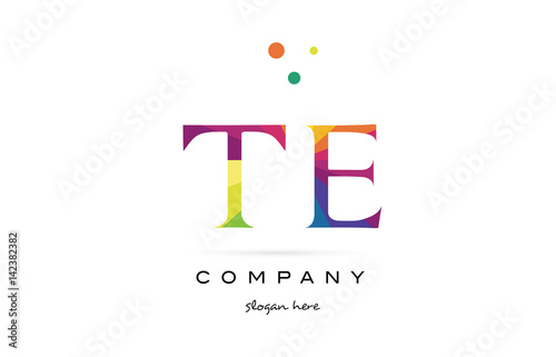 te t e creative rainbow colors alphabet letter logo icon