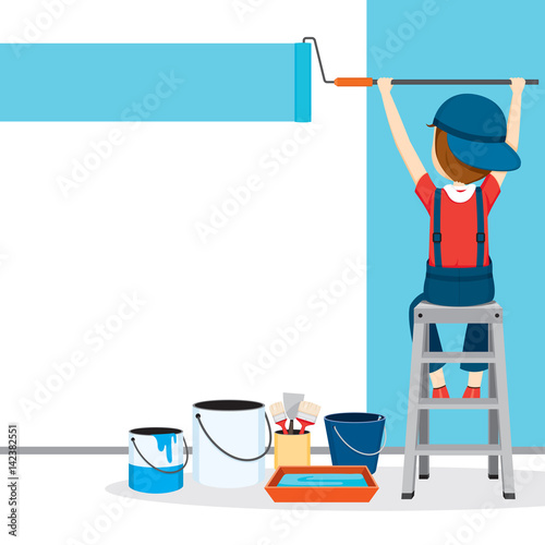 Painter Colouring Wall By Paint Roller, People Occupations, Profession, Worker, Job, Duty