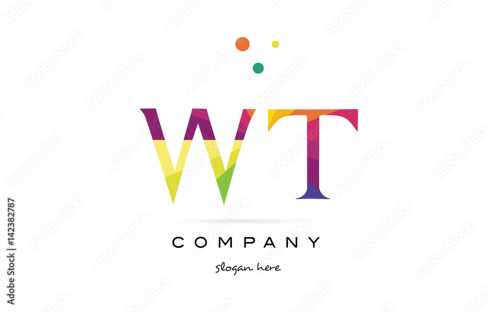 wt w t  creative rainbow colors alphabet letter logo icon