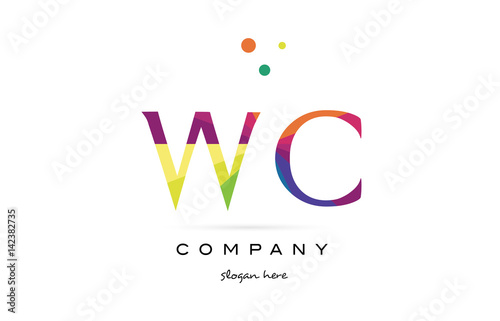 wc w c  creative rainbow colors alphabet letter logo icon