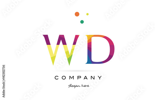 wd w d  creative rainbow colors alphabet letter logo icon