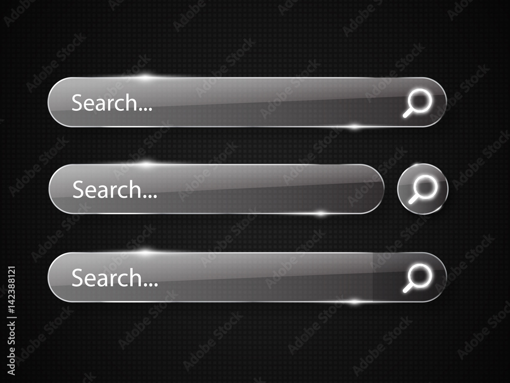 Set of glass search bars isolated . Vector template for websites