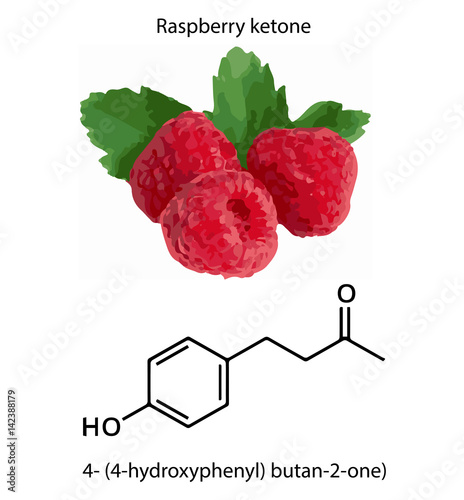 Ketone raspberry.
Chemistry and Life. The smell of raspberry in the illustration. An image of a raspberry and the chemical formula of a crimson ketone, 4- (4-hydroxyphenyl) butan-2-one)