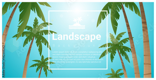Landscape background with palm trees at tropical beach , vector , illustration