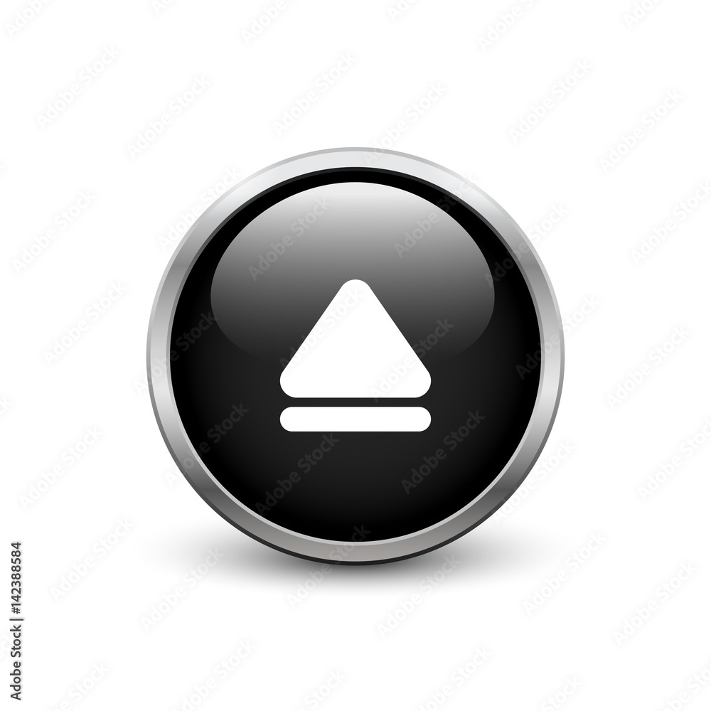 Eject black button with metal frame and shadow Eject black button with metal frame and shadow