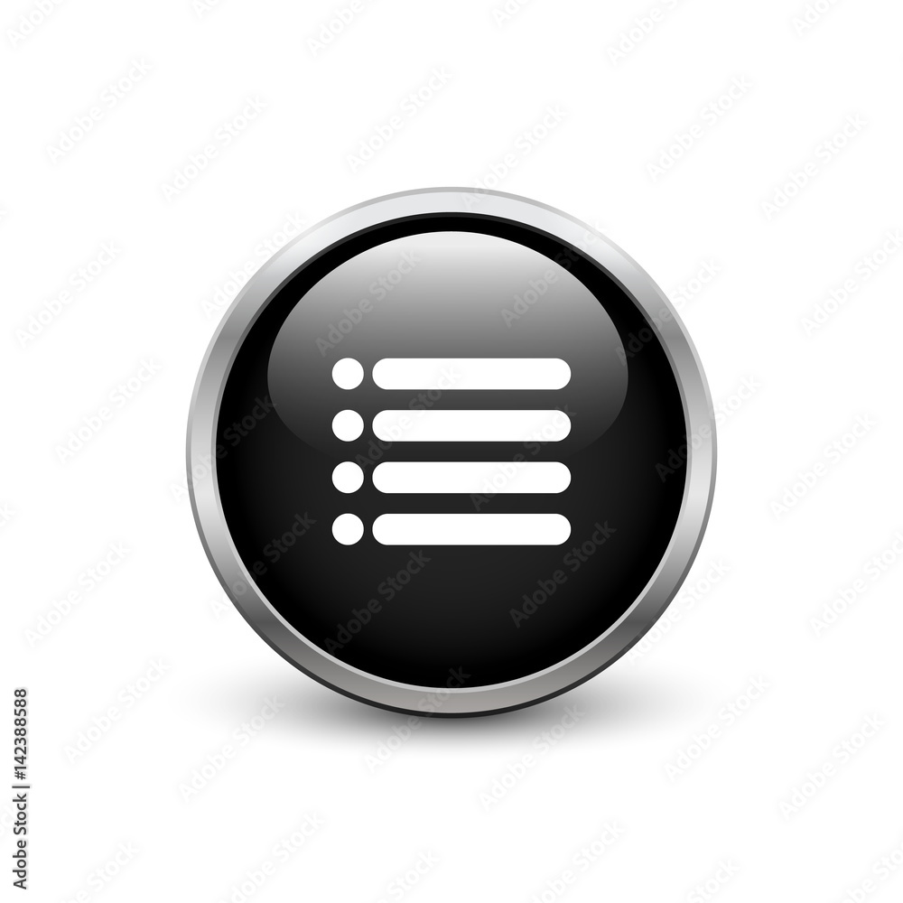 List black button with metal frame and shadow List black button with metal frame and shadow