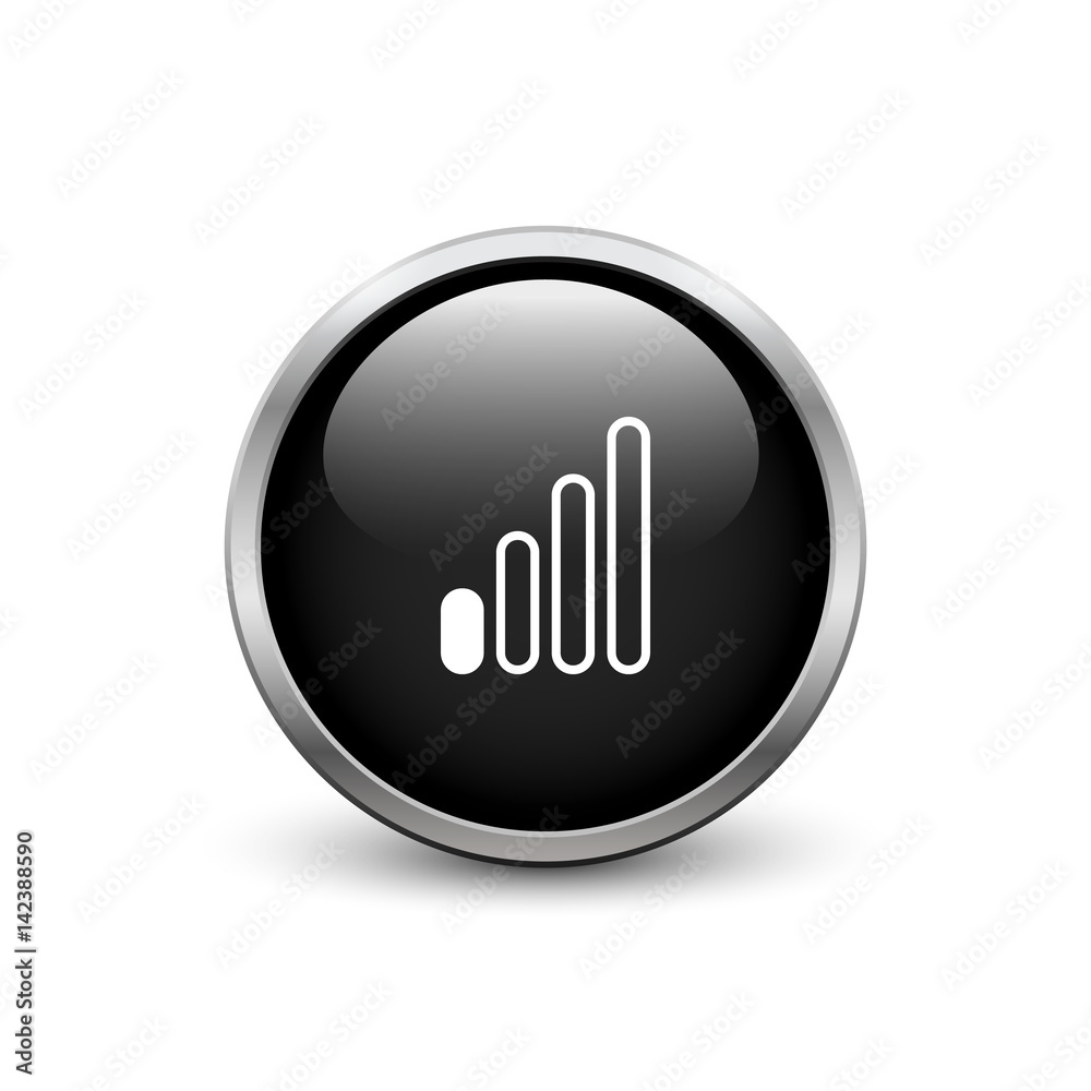 Low signal of connection black button with metal frame and shadow Low signal of connection black button with metal frame and shadow