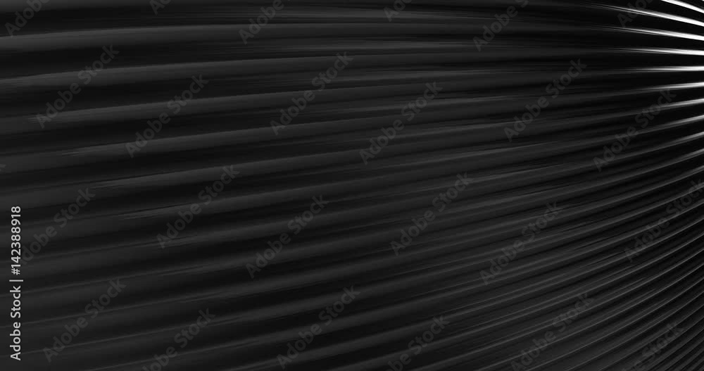 Abstract 4K background seamless loop of steel curves and texture with reflection of animated light and environment. 3D model of metal,  metallic technologies and industrial metal, reflecting light.