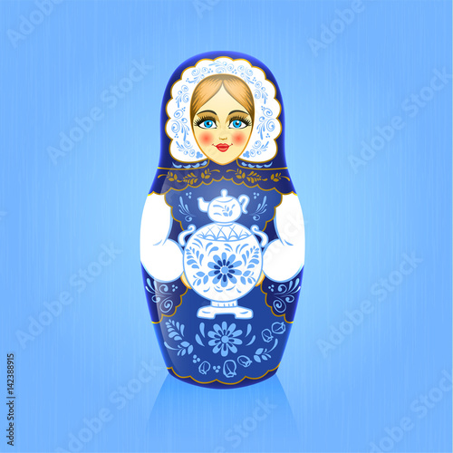 russian babushka or matrioshka doll with samovar