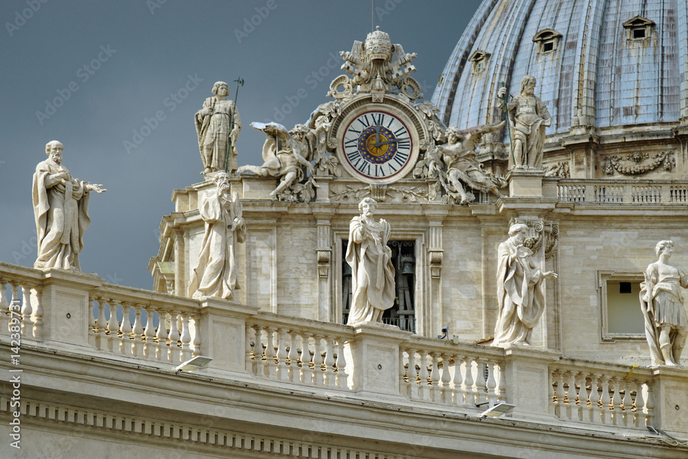 Colonnade of St. Peter's Cathedral and clock.
