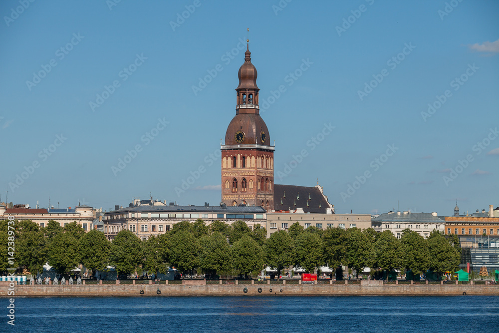 Old town summer day view with Daugava river and Dome church