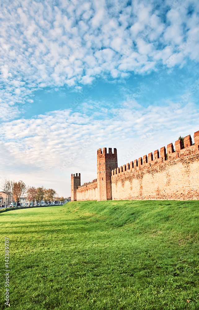Fortification wall old town road street Montagnana Padova Italy