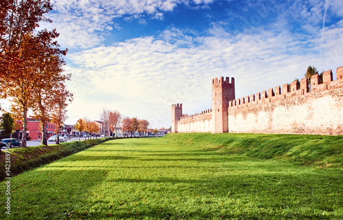 Fortification wall old town road street Montagnana Padova Italy