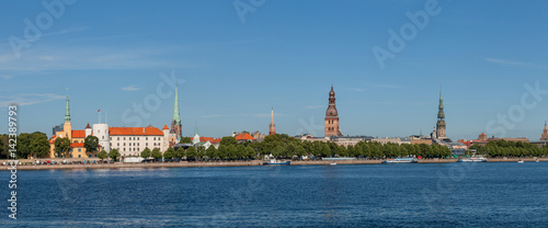 Old town of Riga summer day skyline with Daugava river