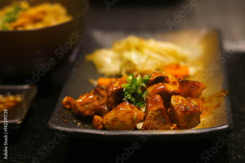 Spicy Pork steak in japan restaurant.