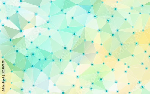 Abstract blue geometric crystal background with triangular polygons. Vector illustration. Dots with circles, big data visualization.