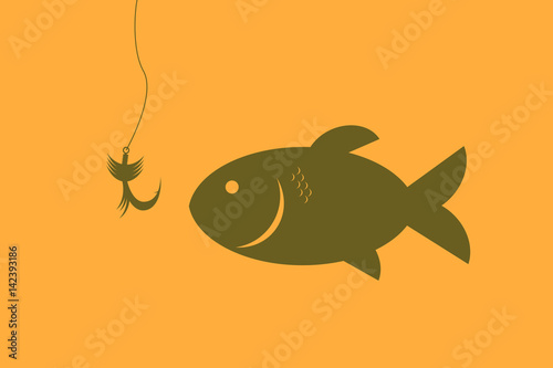 fish and fishing hook with fly