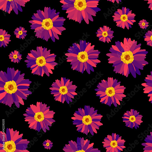 Seamless floral pattern from set of bright elements. © akrain
