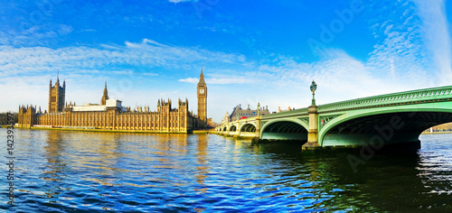 Photo View of the Houses of Parliament and Westminster Bridge in London