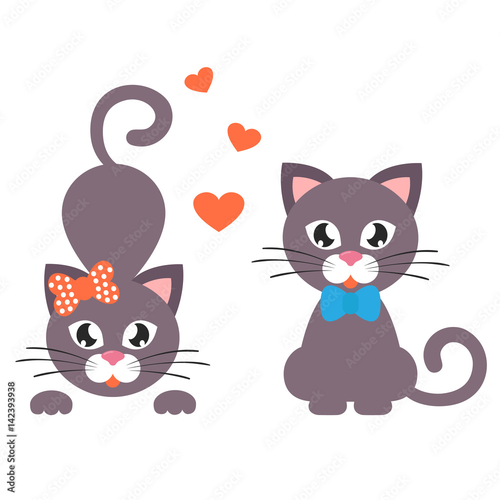 cartoon cat with heart set cartoon cat with heart set