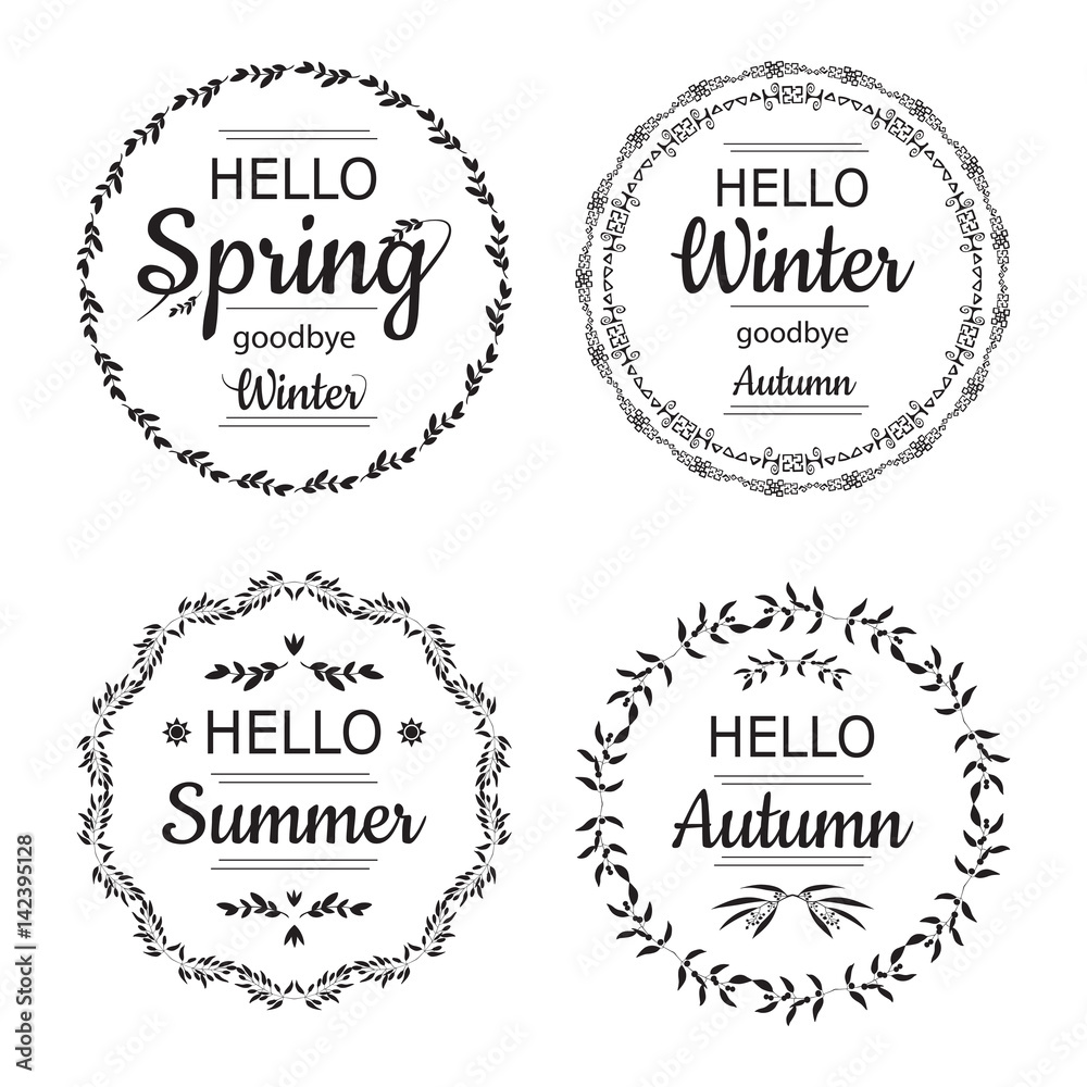 Fototapeta premium Hello Spring, Winter, Autumn and summer cards design.