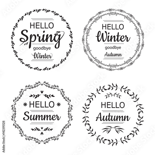 Hello Spring, Winter, Autumn and summer cards design.
