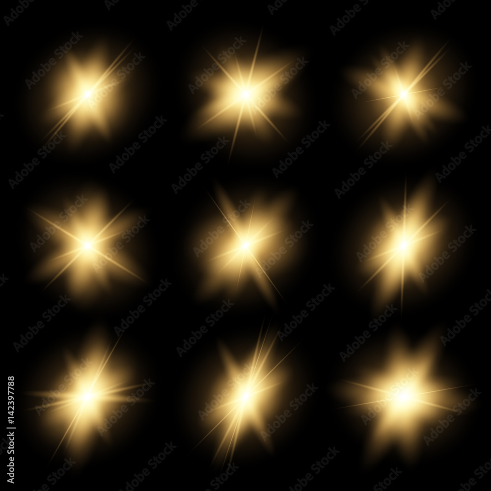 Bright glowing golden flashes in the dark