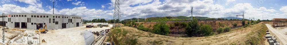 Panoramic view of building site under construction