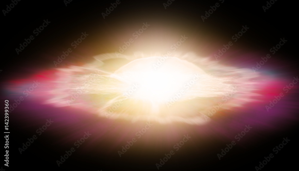 The shining sphere of gas in the Universe . Explosion of strong energy. Light flash. Ultra-violet radiation. Star birth. 