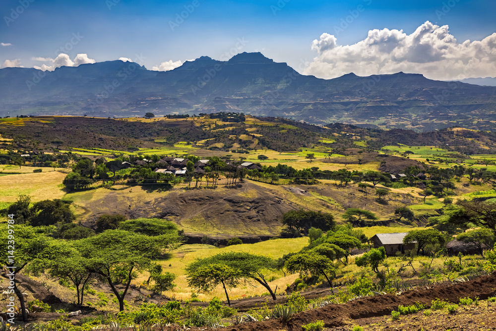Ethiopia. Lalibela countryside, Lasta Mountains in the background