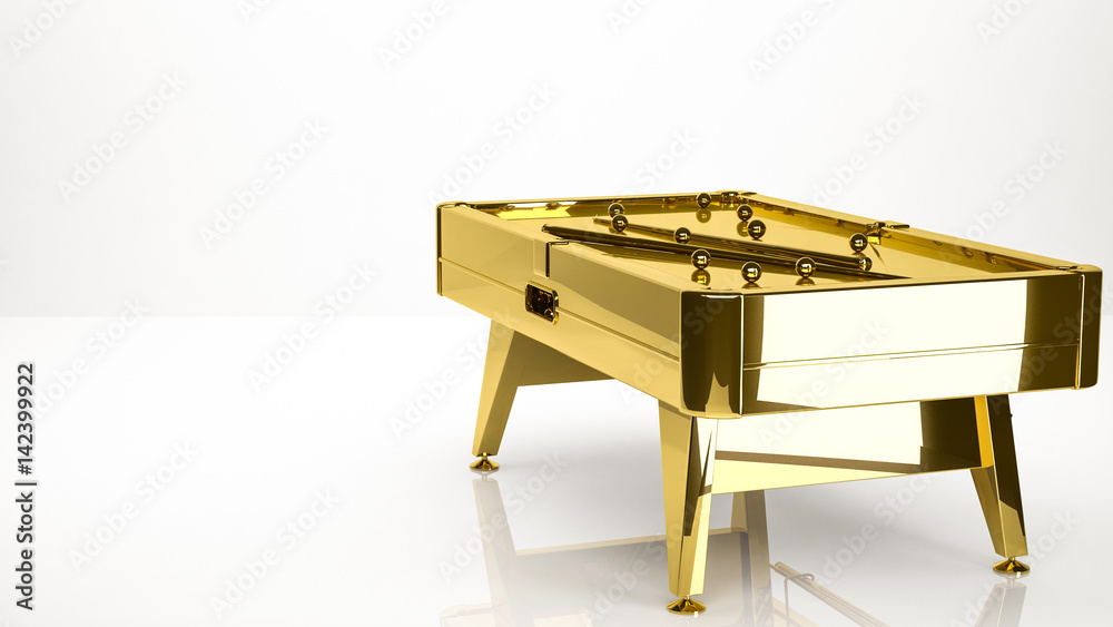 golden 3d rendering of a billiards table inside a studio golden 3d rendering of a billiards table inside a studio