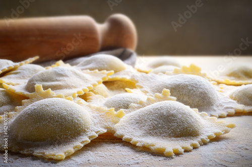 Homemade spinach and ricotta ravioli photo