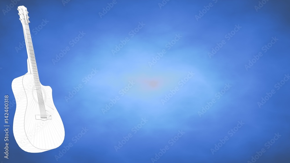 outlined 3d rendering of a guitar inside a blue studio outlined 3d rendering of a guitar inside a blue studio