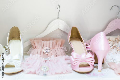 Beautiful garters and shoes for a wedding celebration