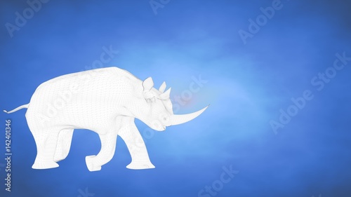 outlined 3d rendering of a rhino inside a blue studio