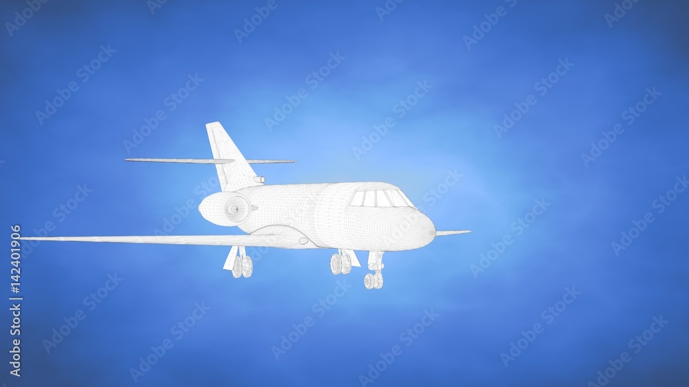Obraz premium outlined 3d rendering of an airplane inside a blue studio