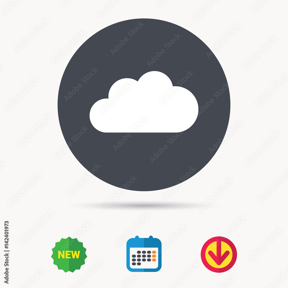 Cloud icon. Data storage technology symbol. Calendar, download arrow and new tag signs. Colored flat web icons. Vector Cloud icon. Data storage technology symbol. Calendar, download arrow and new tag signs. Colored flat web icons. Vector