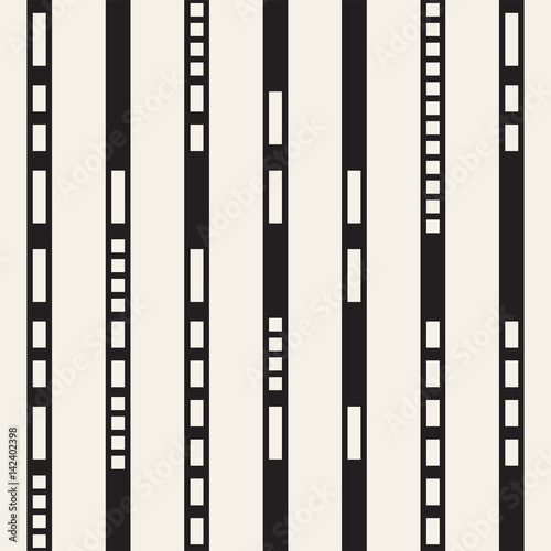 Black and White Irregular Dashed Lines Pattern. Abstract Vector Seamless Background