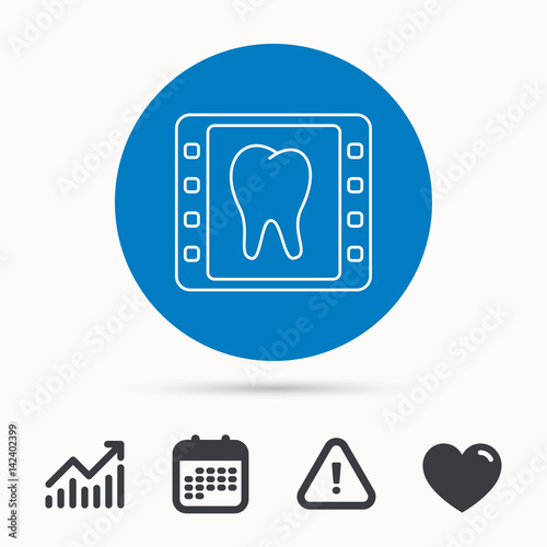 Dental x-ray icon. Orthodontic roentgen sign. Calendar, attention sign and growth chart. Button with web icon. Vector