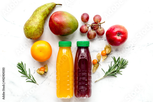 summer fresh drink in plastic bottle on white background top view