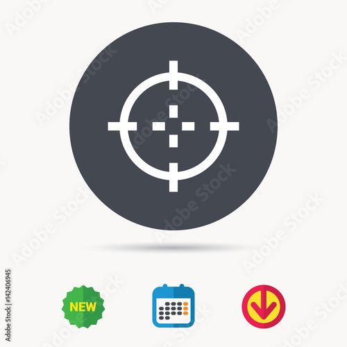 Target icon. Crosshair aim symbol. Calendar  download arrow and new tag signs. Colored flat web icons. Vector