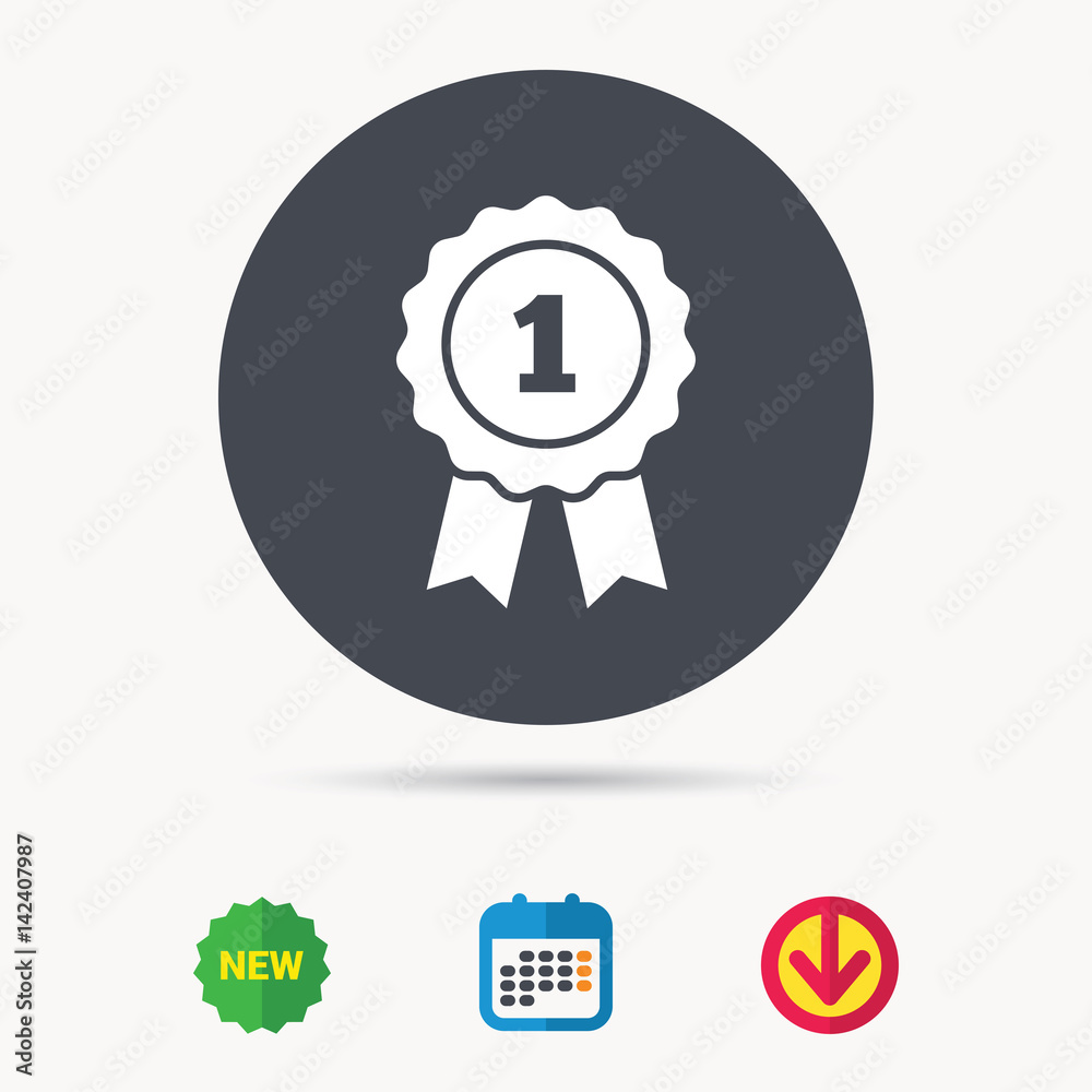 Winner medal icon. Award emblem symbol. Calendar, download arrow and new tag signs. Colored flat web icons. Vector Winner medal icon. Award emblem symbol. Calendar, download arrow and new tag signs. Colored flat web icons. Vector