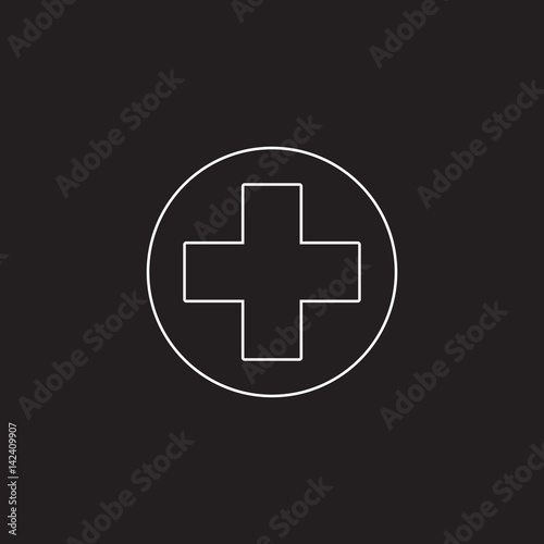 hospital symbol line icon, cross outline vector logo, linear pictogram isolated on black, pixel perfect illustration