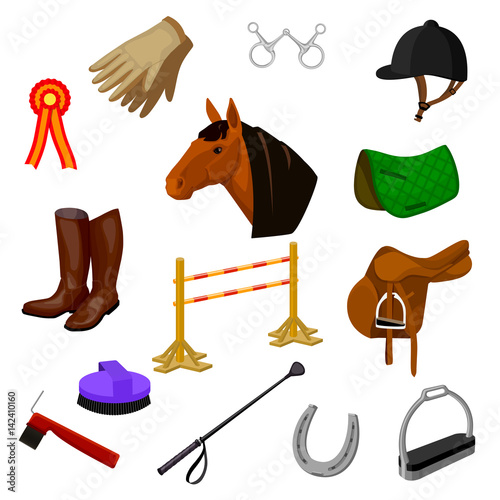 set of equestrian and grooming icons