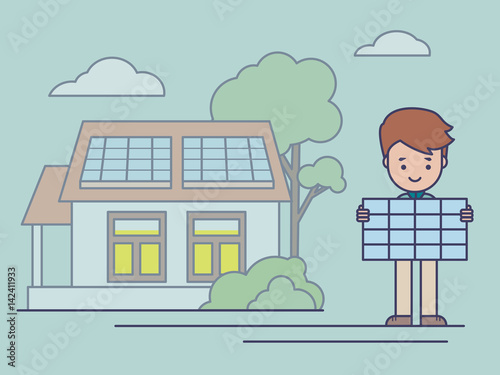 Inexpensive electricity. Solar panels. Vector
