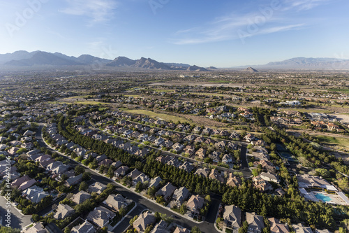 Aerial view of residential neighborhood in northwest Las Vegas  Nevada.