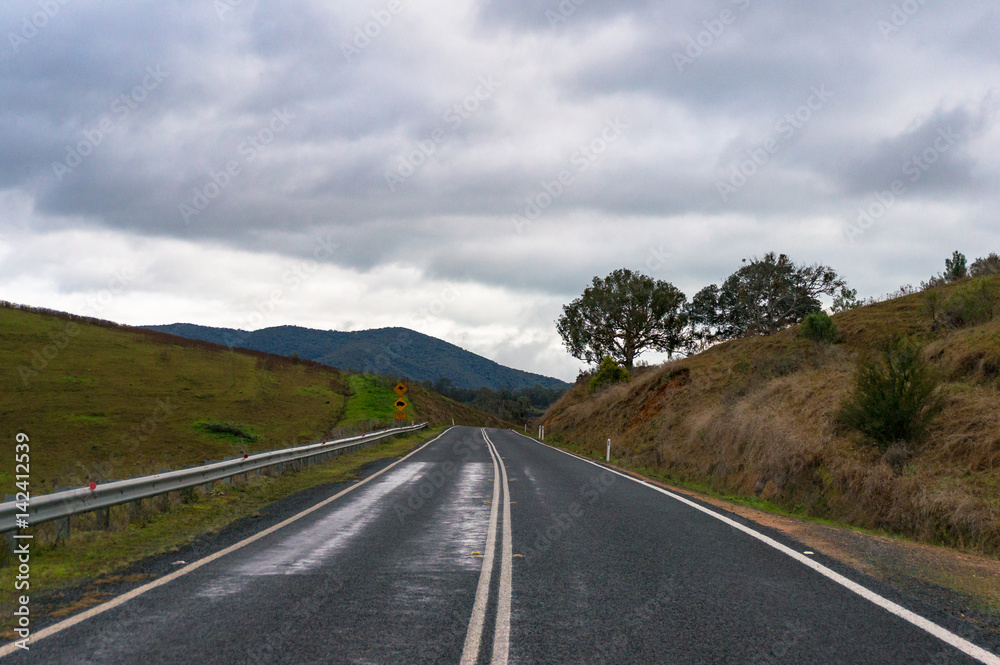 Australian rural road on overcast day